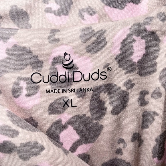 Cuddl Duds Pink and Tan Leopard Button Down Pajama Top - Picture 7 of 12